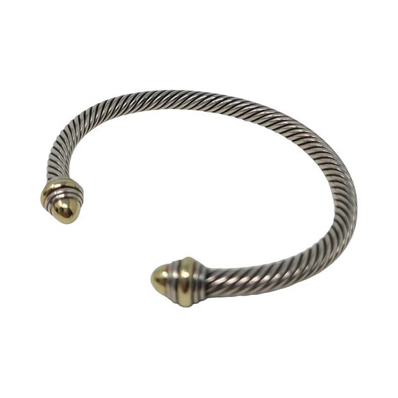 David Yurman Sterling Silver 14k gold caps cable classic cuff - Picture 1 of 7